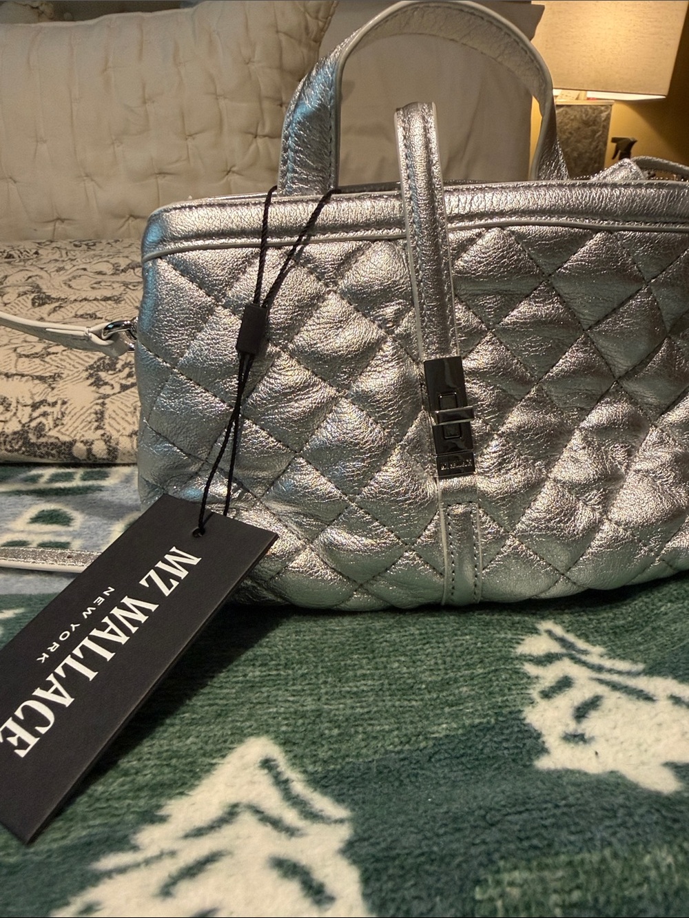 Silver Quilted Tote Bag